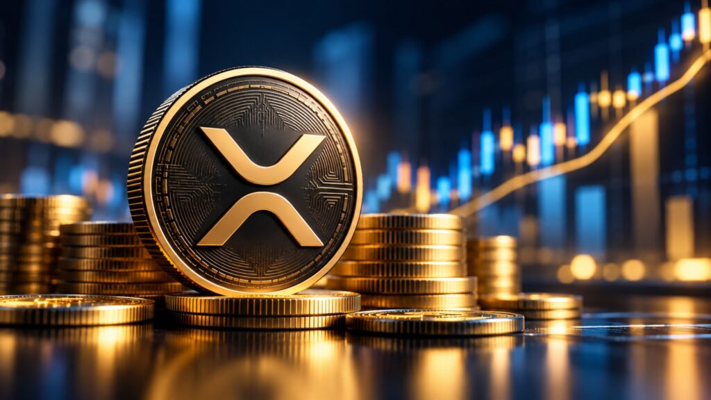 XRP coin with rising market indicators