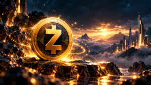 Zcash coin with rising crypto chart
