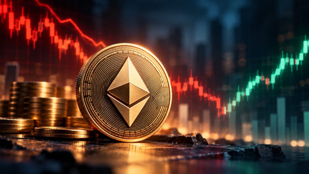 Ethereum coin with fluctuating market prices
