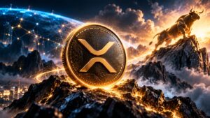 XRP coin with rising market indicators