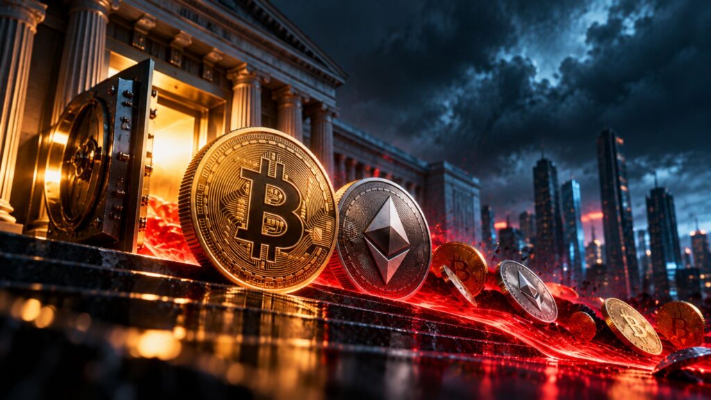 Bitcoin Ethereum coins leaving financial vault