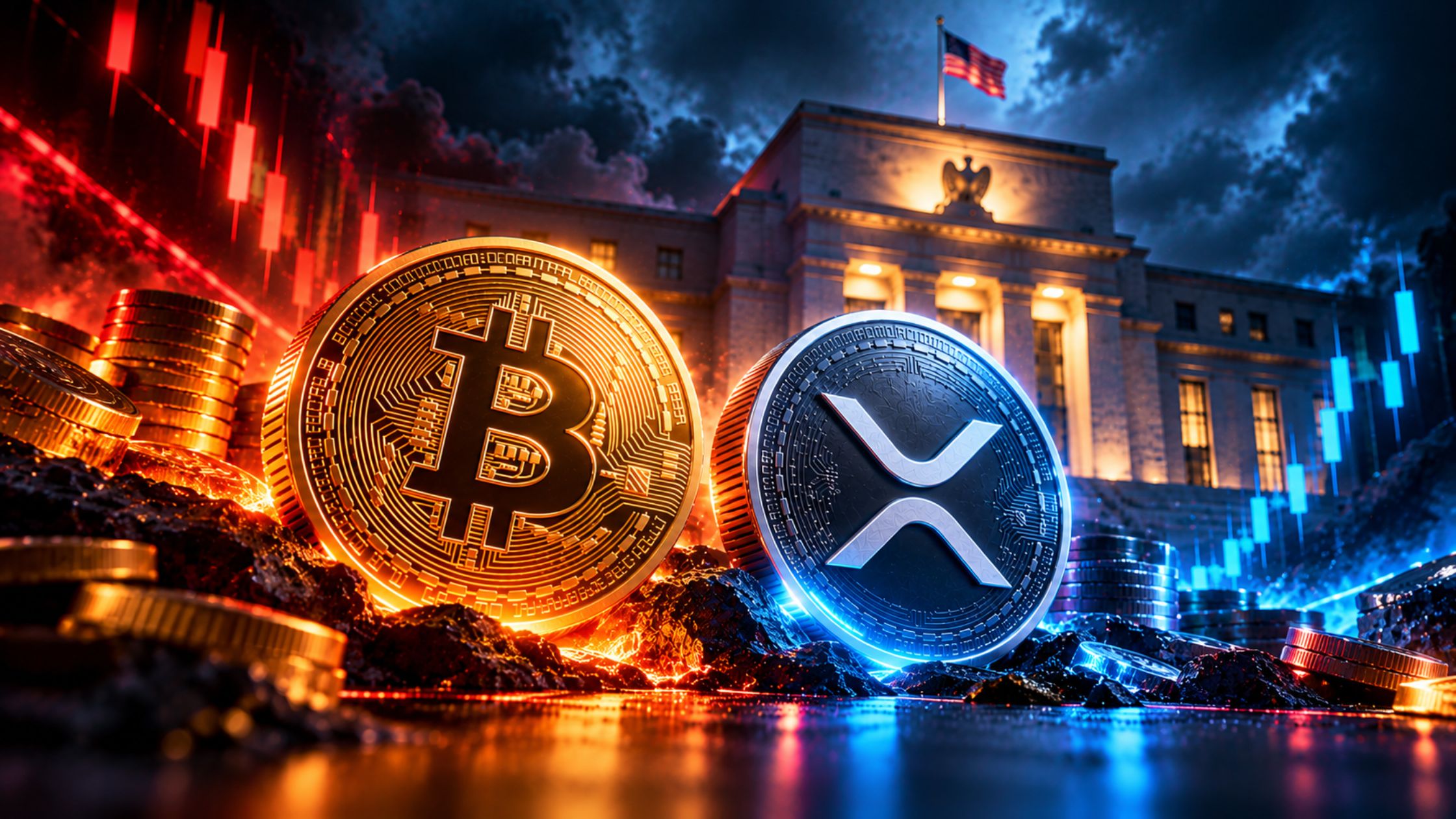 Bitcoin XRP coins showing crypto price volatility