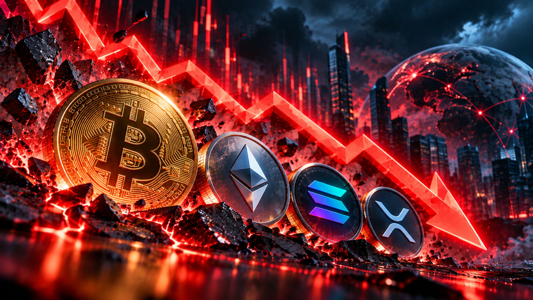 Crypto market crash with falling coins