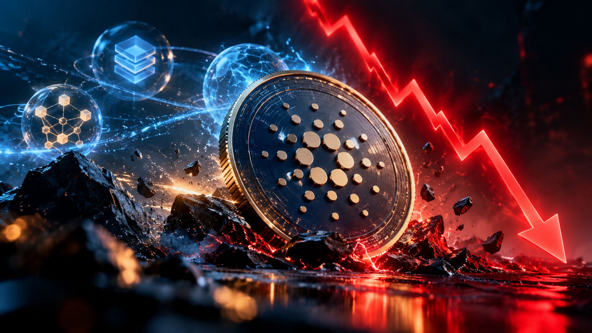 Cardano coin showing declining crypto prices