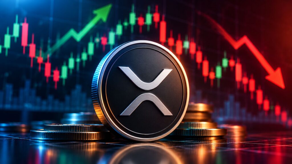 XRP coin against bearish trading charts