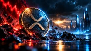 XRP coin against declining market charts