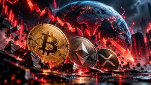Bitcoin Ethereum XRP coins amid market crash